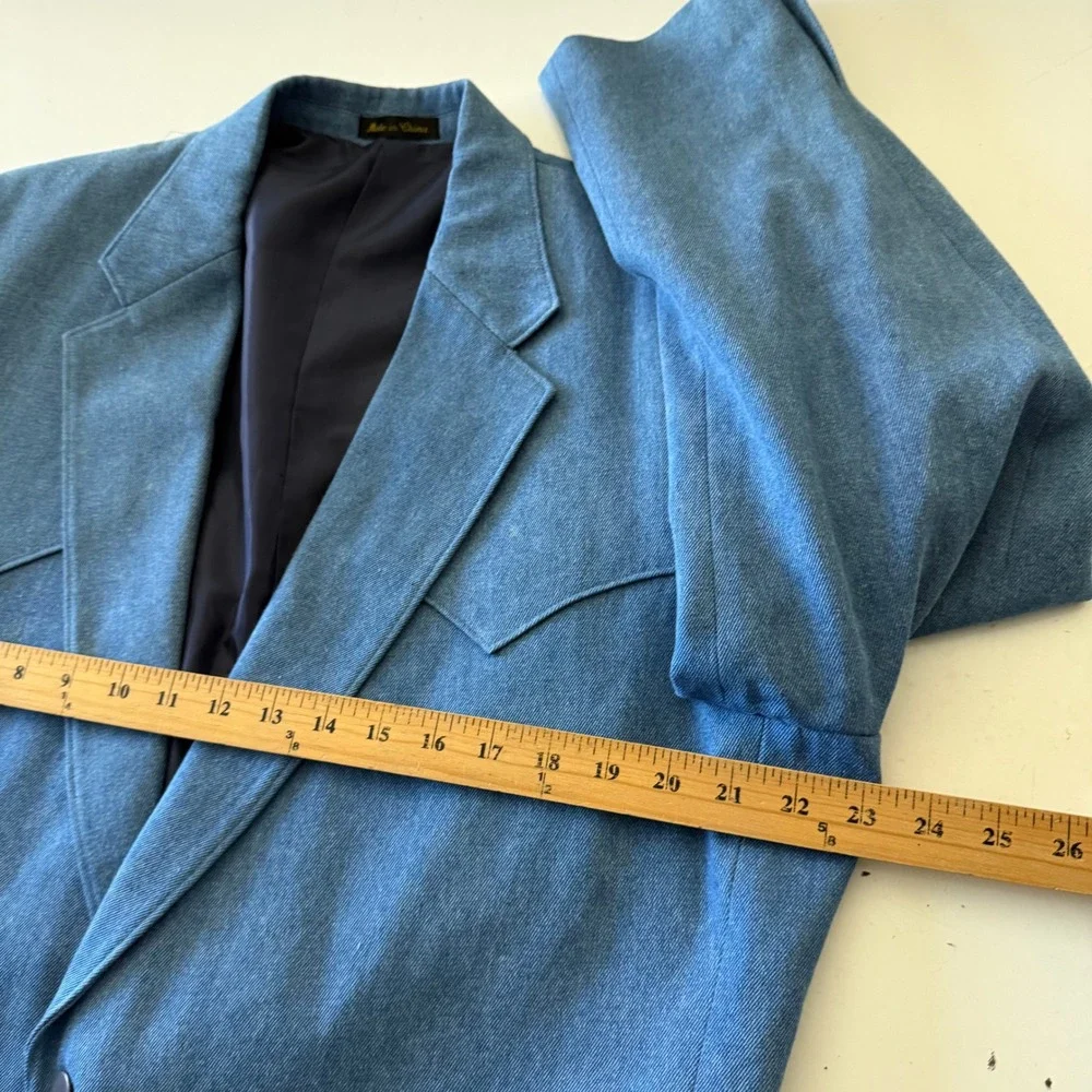 Circle S Dallas Texas Mens Blue Cotton Western Blazer Sport Coat 44R Denim Style